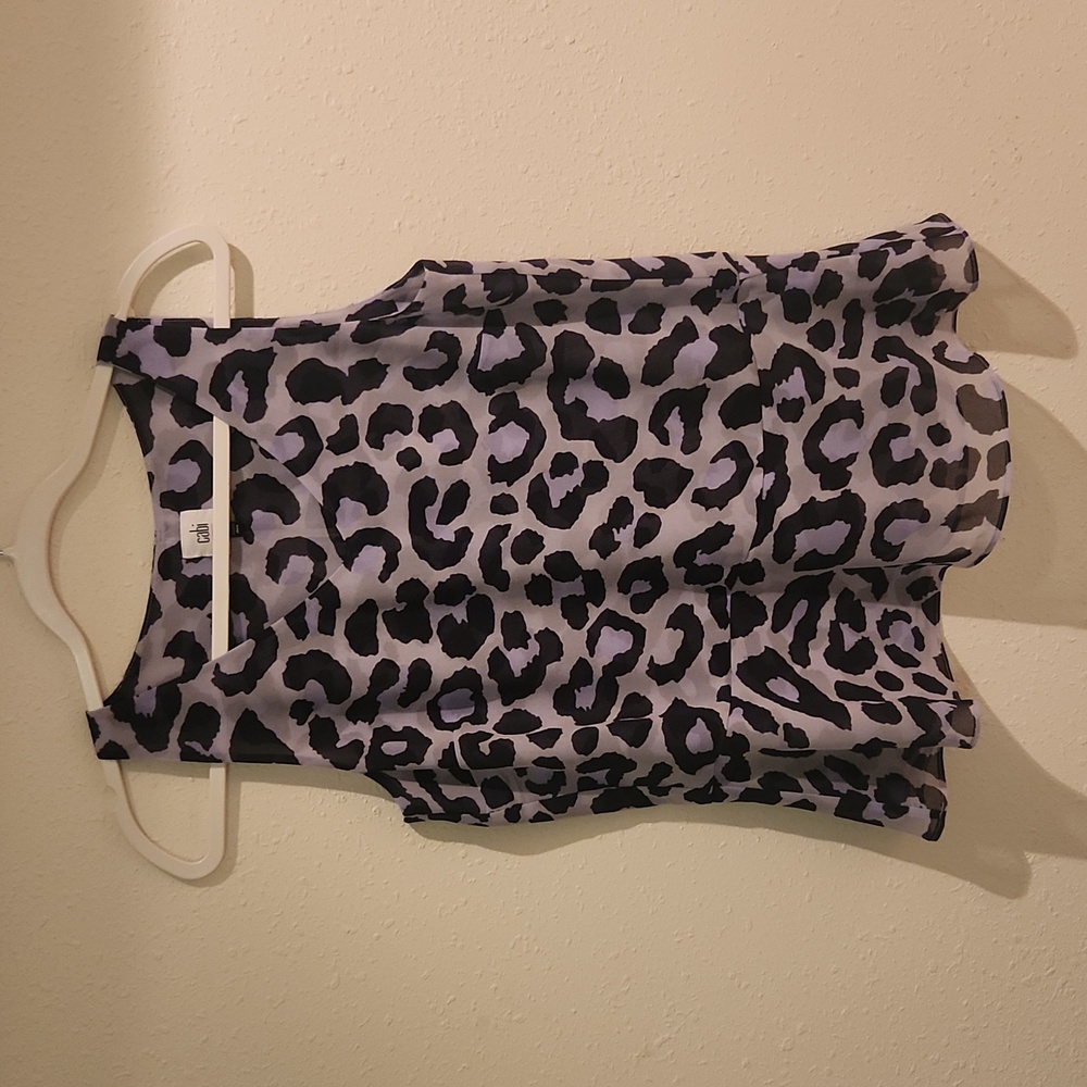 CAbi Purple Animal Print Top Size S